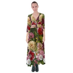 Parrot Painting Flower Art Button Up Maxi Dress by Cemarart