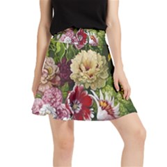 Parrot Painting Flower Art Waistband Skirt by Cemarart