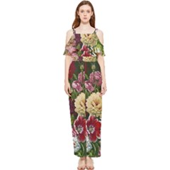 Parrot Painting Flower Art Draped Sleeveless Chiffon Jumpsuit by Cemarart