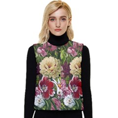 Parrot Painting Flower Art Women s Button Up Puffer Vest by Cemarart