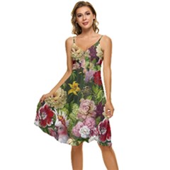 Parrot Painting Flower Art Sleeveless Tie Front Chiffon Dress by Cemarart