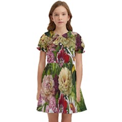 Parrot Painting Flower Art Kids  Bow Tie Puff Sleeve Dress by Cemarart