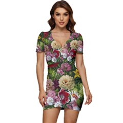 Parrot Painting Flower Art Low Cut Cap Sleeve Mini Dress by Cemarart