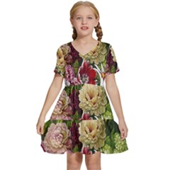 Parrot Painting Flower Art Kids  Short Sleeve Tiered Mini Dress by Cemarart