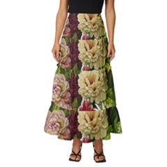 Parrot Painting Flower Art Tiered Ruffle Maxi Skirt by Cemarart