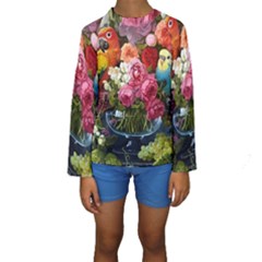 Flower And Parrot Art Flower Painting Kids  Long Sleeve Swimwear by Cemarart