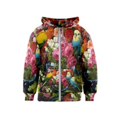 Flower And Parrot Art Flower Painting Kids  Zipper Hoodie by Cemarart