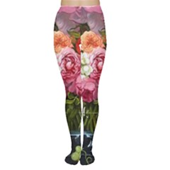 Flower And Parrot Art Flower Painting Tights by Cemarart