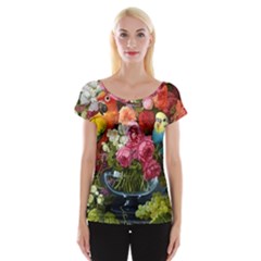 Flower And Parrot Art Flower Painting Cap Sleeve Top by Cemarart