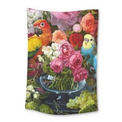 Flower And Parrot Art Flower Painting Small Tapestry