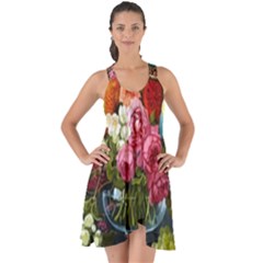 Flower And Parrot Art Flower Painting Show Some Back Chiffon Dress by Cemarart