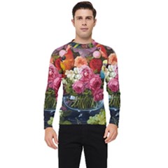 Flower And Parrot Art Flower Painting Men s Long Sleeve Rash Guard by Cemarart