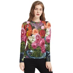 Flower And Parrot Art Flower Painting Women s Long Sleeve Rash Guard by Cemarart