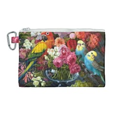 Flower And Parrot Art Flower Painting Canvas Cosmetic Bag (large) by Cemarart