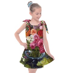 Flower And Parrot Art Flower Painting Kids  Tie Up Tunic Dress