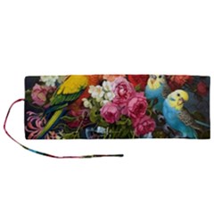 Flower And Parrot Art Flower Painting Roll Up Canvas Pencil Holder (m) by Cemarart