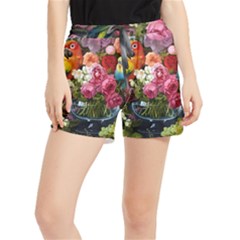 Flower And Parrot Art Flower Painting Women s Runner Shorts by Cemarart