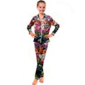 Flower And Parrot Art Flower Painting Kids  Satin Long Sleeve Pajamas Set View1