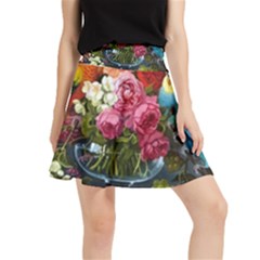 Flower And Parrot Art Flower Painting Waistband Skirt by Cemarart