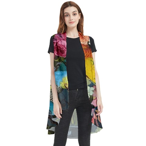 Flower And Parrot Art Flower Painting Sleeveless Chiffon Waistcoat Shirt by Cemarart