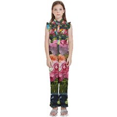 Flower And Parrot Art Flower Painting Kids  Sleeveless Ruffle Edge Band Collar Chiffon One Piece by Cemarart