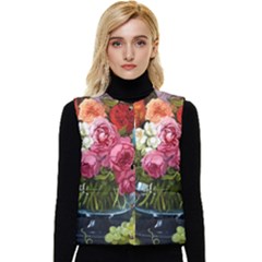 Flower And Parrot Art Flower Painting Women s Button Up Puffer Vest by Cemarart