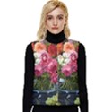 Flower And Parrot Art Flower Painting Women s Button Up Puffer Vest View1