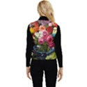 Flower And Parrot Art Flower Painting Women s Button Up Puffer Vest View2