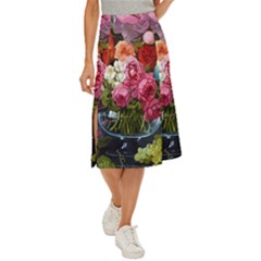 Flower And Parrot Art Flower Painting Midi Panel Skirt