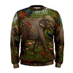 Jungle Of Happiness Painting Peacock Elephant Men s Sweatshirt