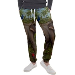 Jungle Of Happiness Painting Peacock Elephant Men s Jogger Sweatpants by Cemarart