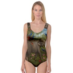 Jungle Of Happiness Painting Peacock Elephant Princess Tank Leotard  by Cemarart