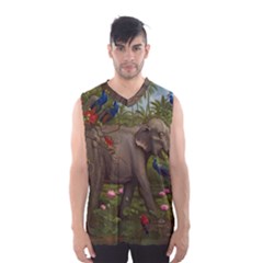 Jungle Of Happiness Painting Peacock Elephant Men s Basketball Tank Top by Cemarart