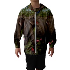 Jungle Of Happiness Painting Peacock Elephant Kids  Hooded Windbreaker