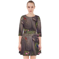 Jungle Of Happiness Painting Peacock Elephant Smock Dress by Cemarart