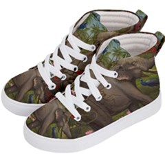 Jungle Of Happiness Painting Peacock Elephant Kids  Hi-top Skate Sneakers by Cemarart