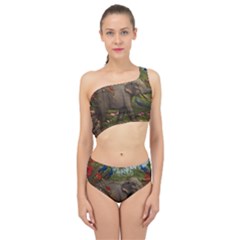 Jungle Of Happiness Painting Peacock Elephant Spliced Up Two Piece Swimsuit by Cemarart