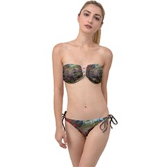 Jungle Of Happiness Painting Peacock Elephant Twist Bandeau Bikini Set by Cemarart