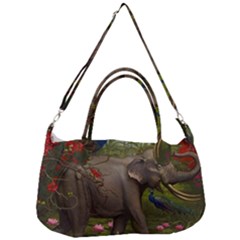 Jungle Of Happiness Painting Peacock Elephant Removable Strap Handbag by Cemarart