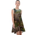 Jungle Of Happiness Painting Peacock Elephant Frill Swing Dress View1