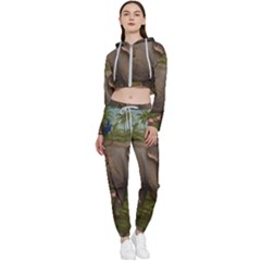 Jungle Of Happiness Painting Peacock Elephant Cropped Zip Up Lounge Set by Cemarart