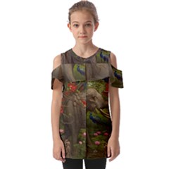 Jungle Of Happiness Painting Peacock Elephant Fold Over Open Sleeve Top by Cemarart