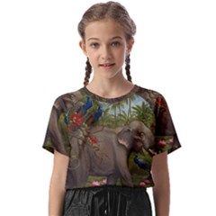 Jungle Of Happiness Painting Peacock Elephant Kids  Basic T-shirt by Cemarart