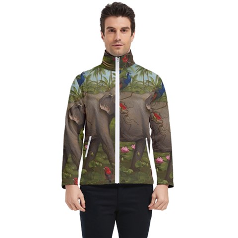 Jungle Of Happiness Painting Peacock Elephant Men s Bomber Jacket by Cemarart