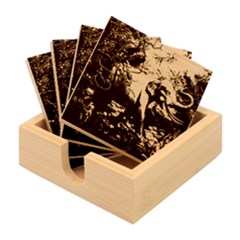 Jungle Of Happiness Painting Peacock Elephant Bamboo Coaster Set by Cemarart