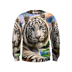 White Tiger Peacock Animal Fantasy Water Summer Kids  Sweatshirt by Cemarart