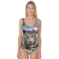 White Tiger Peacock Animal Fantasy Water Summer Princess Tank Leotard  by Cemarart