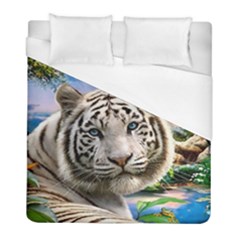 White Tiger Peacock Animal Fantasy Water Summer Duvet Cover (full/ Double Size) by Cemarart