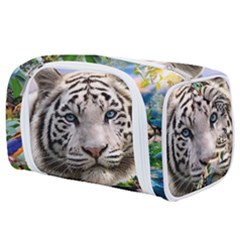 White Tiger Peacock Animal Fantasy Water Summer Toiletries Pouch by Cemarart