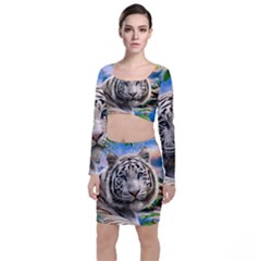 White Tiger Peacock Animal Fantasy Water Summer Top And Skirt Sets by Cemarart